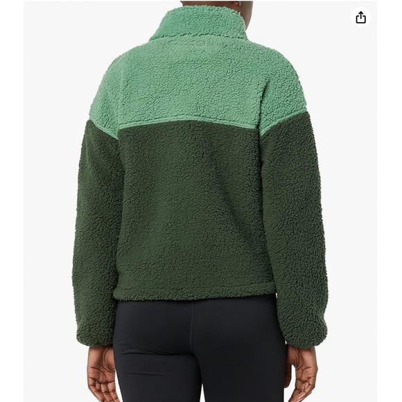 Amazon Essentials Jacket Large Green Sherpa Fleece Full Zip Colorblock Warm NEW - Picture 8 of 9